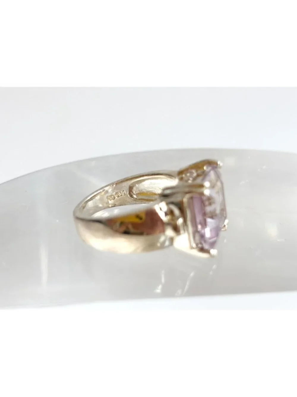 Ultra Light Amethyst Gemstone Sterling Silver Solitaire 925 Vintage Ring - sz 8